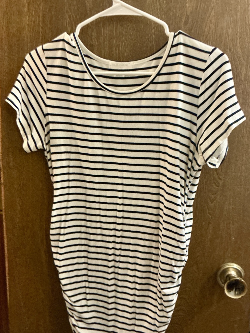 Classic Short-Sleeve Crewneck Striped Top — White with Black Stripes
